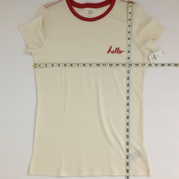 NEW! GAP embroidered HELLO Creamy Off-White ringer style t-shirt  - S Tall - Picture 4 of 7